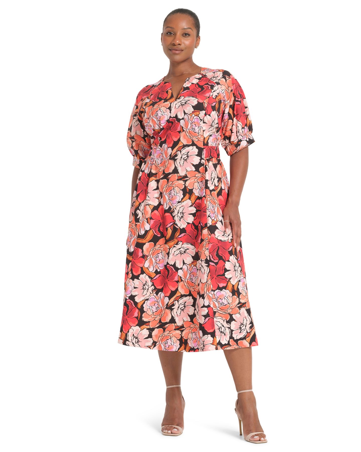 Женское платье ESTELLE Colette Floral Cotton Fit Flare Midi, цвет: Палисандровый — фото 1