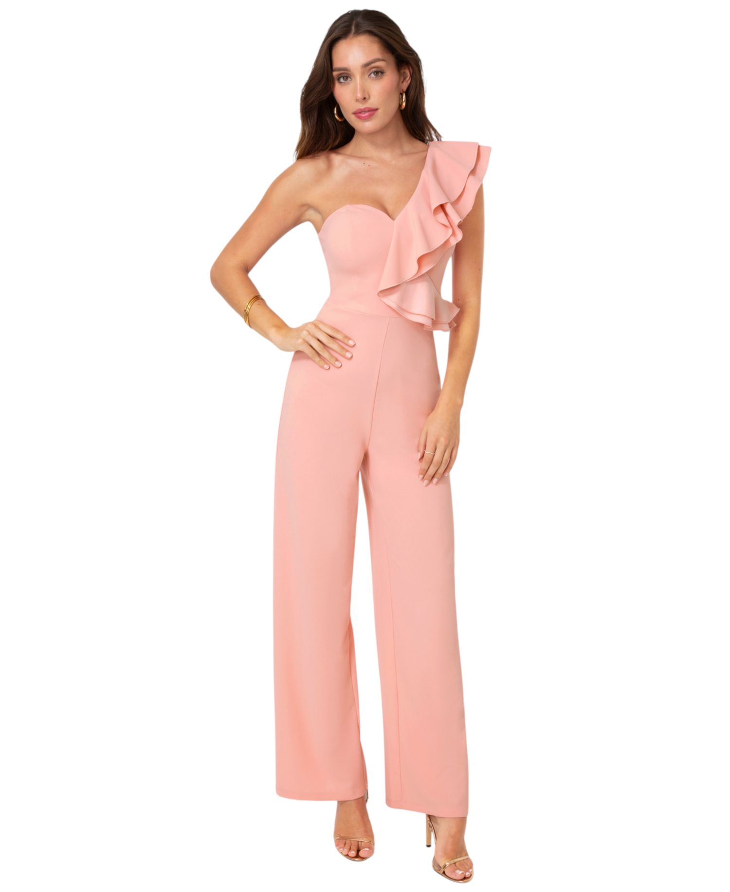 Women's Scuba Crepe Wide-Leg Ruffle-Sleeve Jumpsuit
