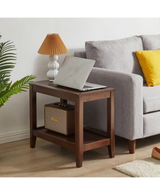 Solid Wood Rustic Side Table for Living Room, End Table with Storage Shelf 2-Tier Sofa Table