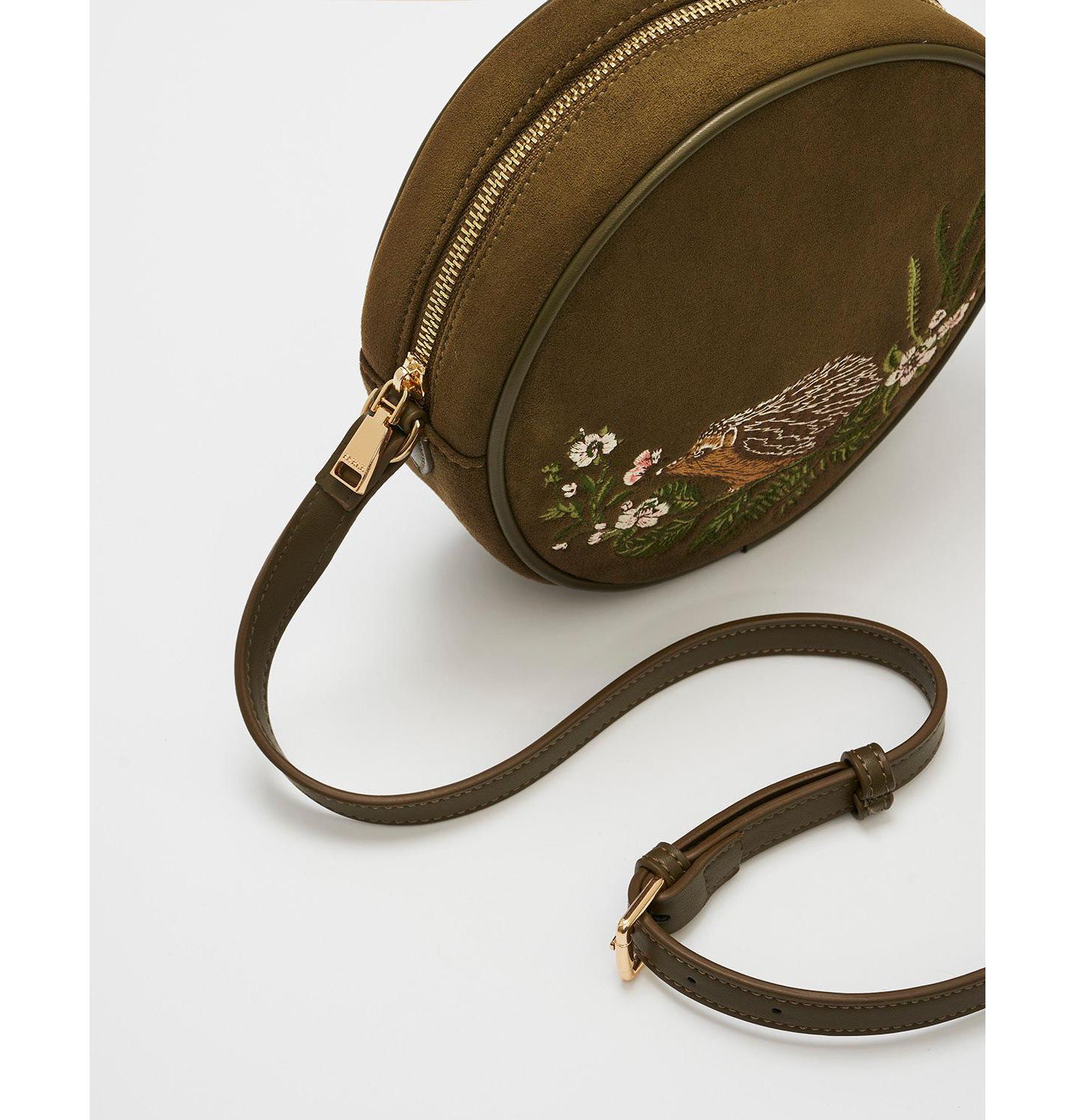 Женская сумка Fable England Chloe Hedgehog Embroidered Faux Suede Circle, цвет: Хаки — фото 7