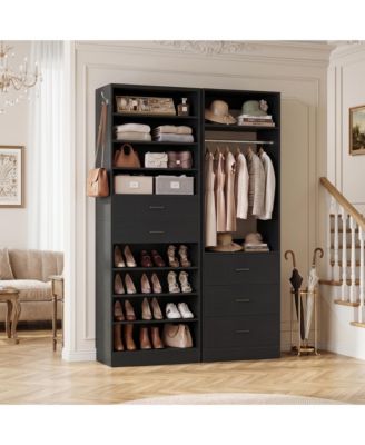 Closet Organizer Set with 5-Drawers and Shoes Rack, Wood Closet System