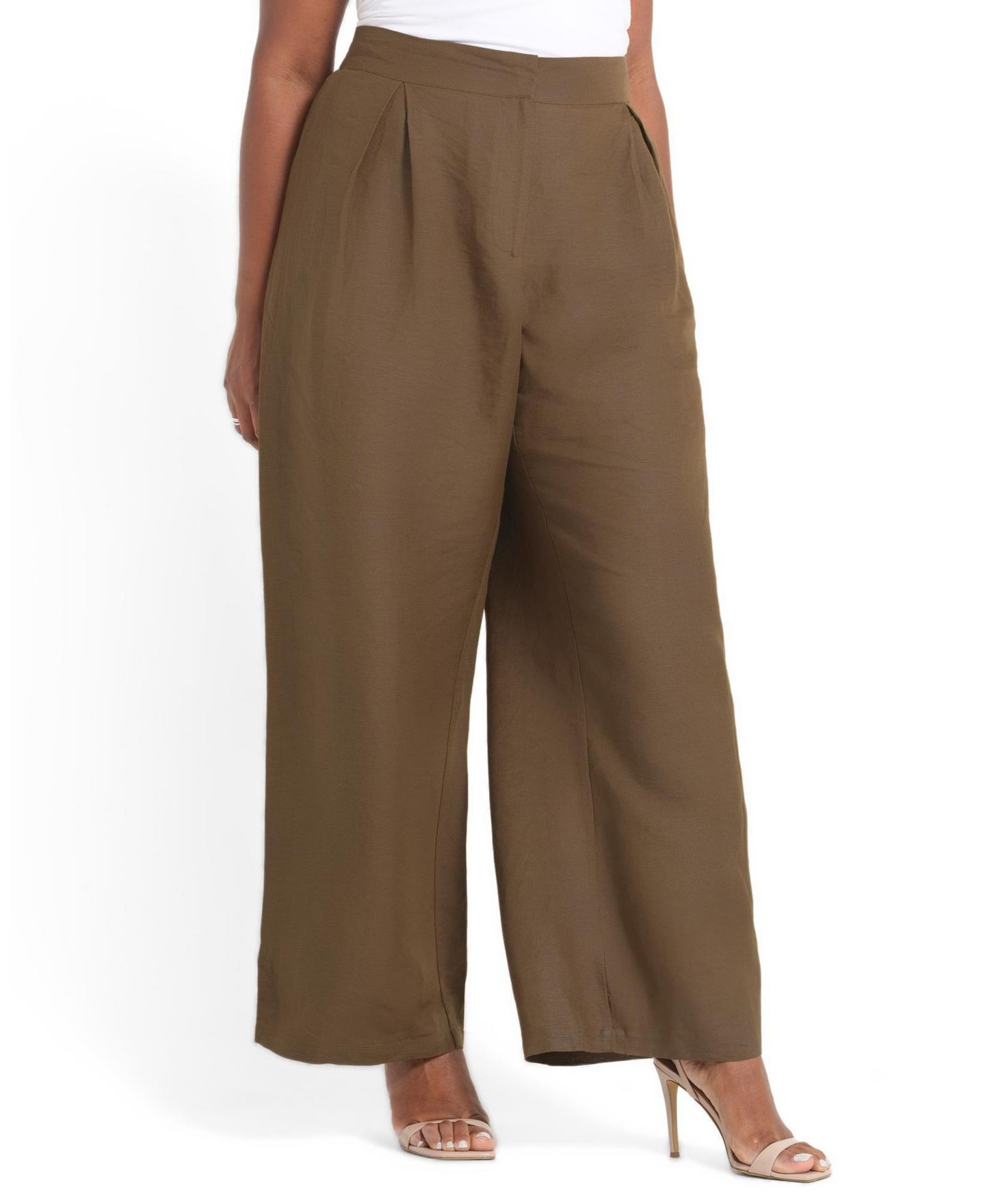 Женские брюки ESTELLE Katrina Linen-Blend Pleated Wide-Leg, цвет: Зелёный — фото 2