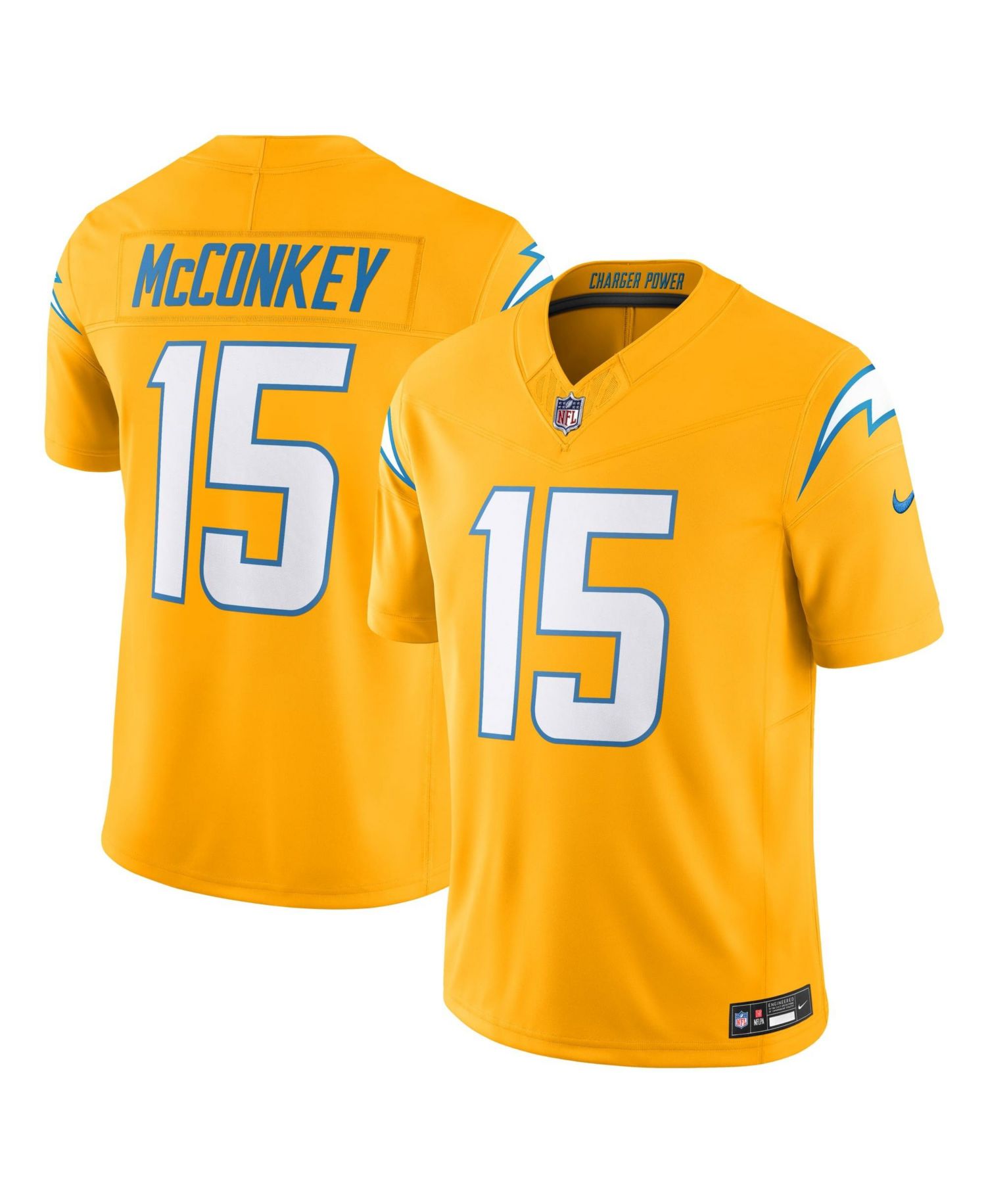 Men's Ladd McConkey Gold Los Angeles Chargers Alternate Charger Power Vapor F.U.S.E. Limited Jersey