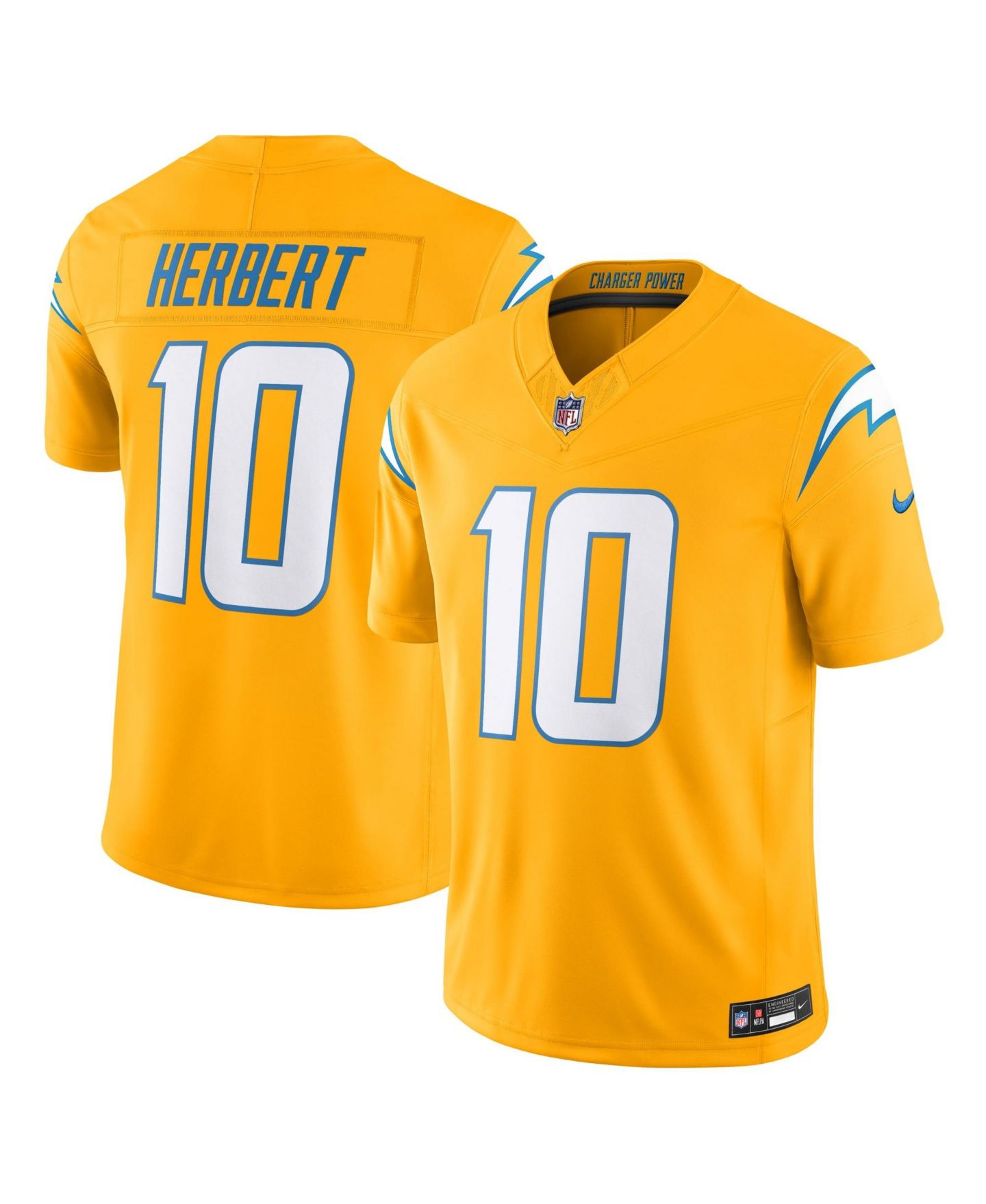 Мужской топ Nike Justin Herbert Gold Los Angeles Chargers Alternate Charger Power Vapor F.U.S.E. Limited Jersey — фото 5