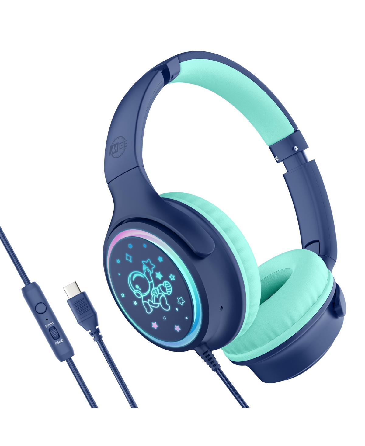 Mee audio KidJamz KJ65U Safe Listening Usb-c Over-Ear Headphones for Kids with Led Lights - Blue