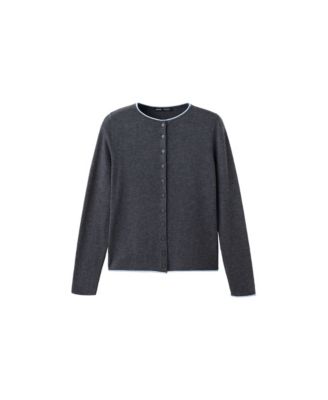 Women's Contrast-Trim Crewneck Cardigan