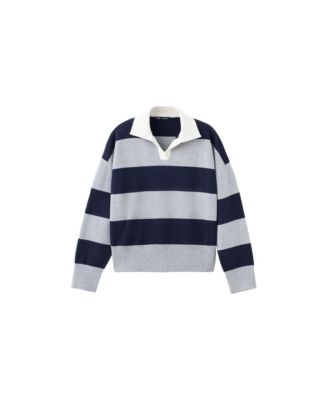 Women's Striped Polo-Neck Long-Sleeve Sweater