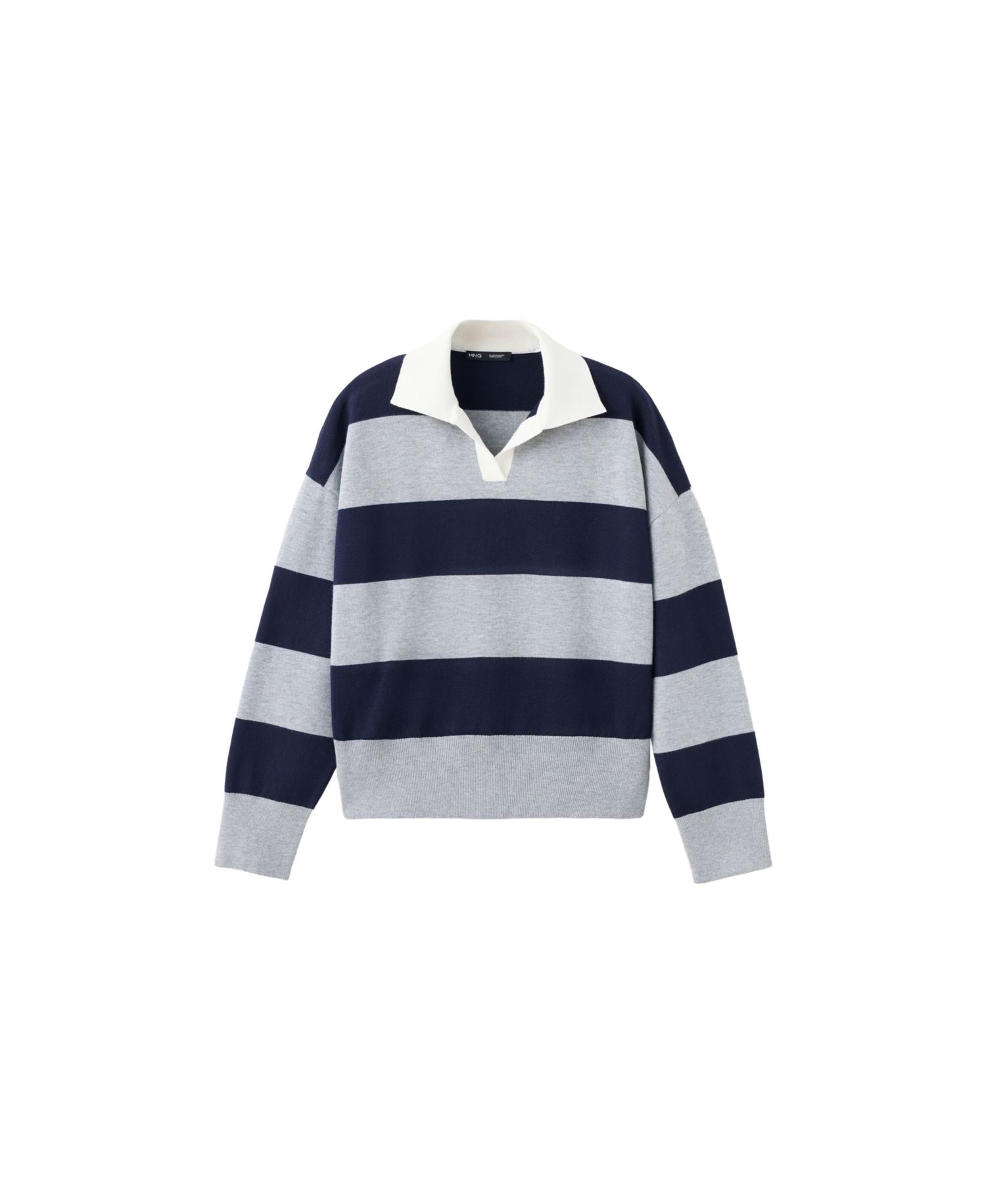 Women's Striped Polo-Neck Long-Sleeve Sweater