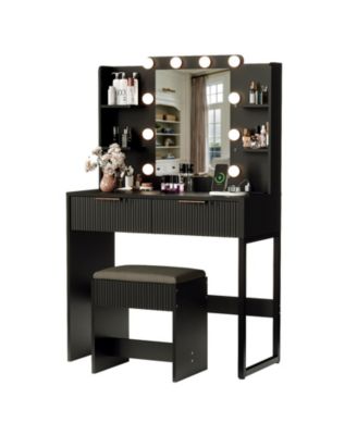 Makeup Vanity Table with 2 Drawers, 4 Shelves and 10 LED Light Bulbs