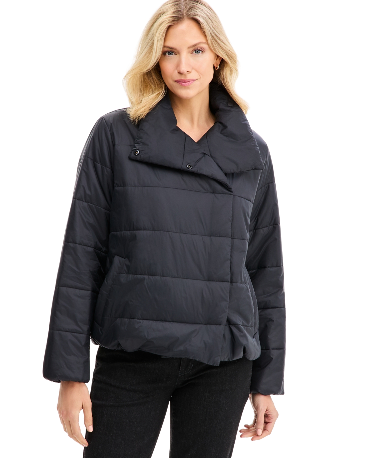 Eileen Fisher Women's High Collar Puffer Quilted Jacket - Black