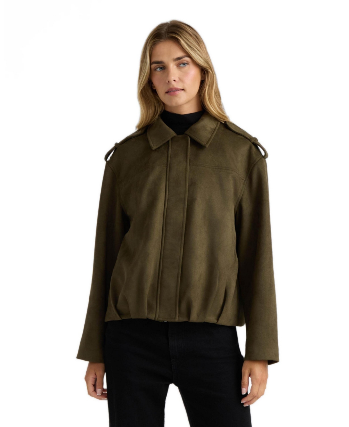 Nvlt Women's Faux-Suede Pleated Shirt-Collar Bomber Jacket