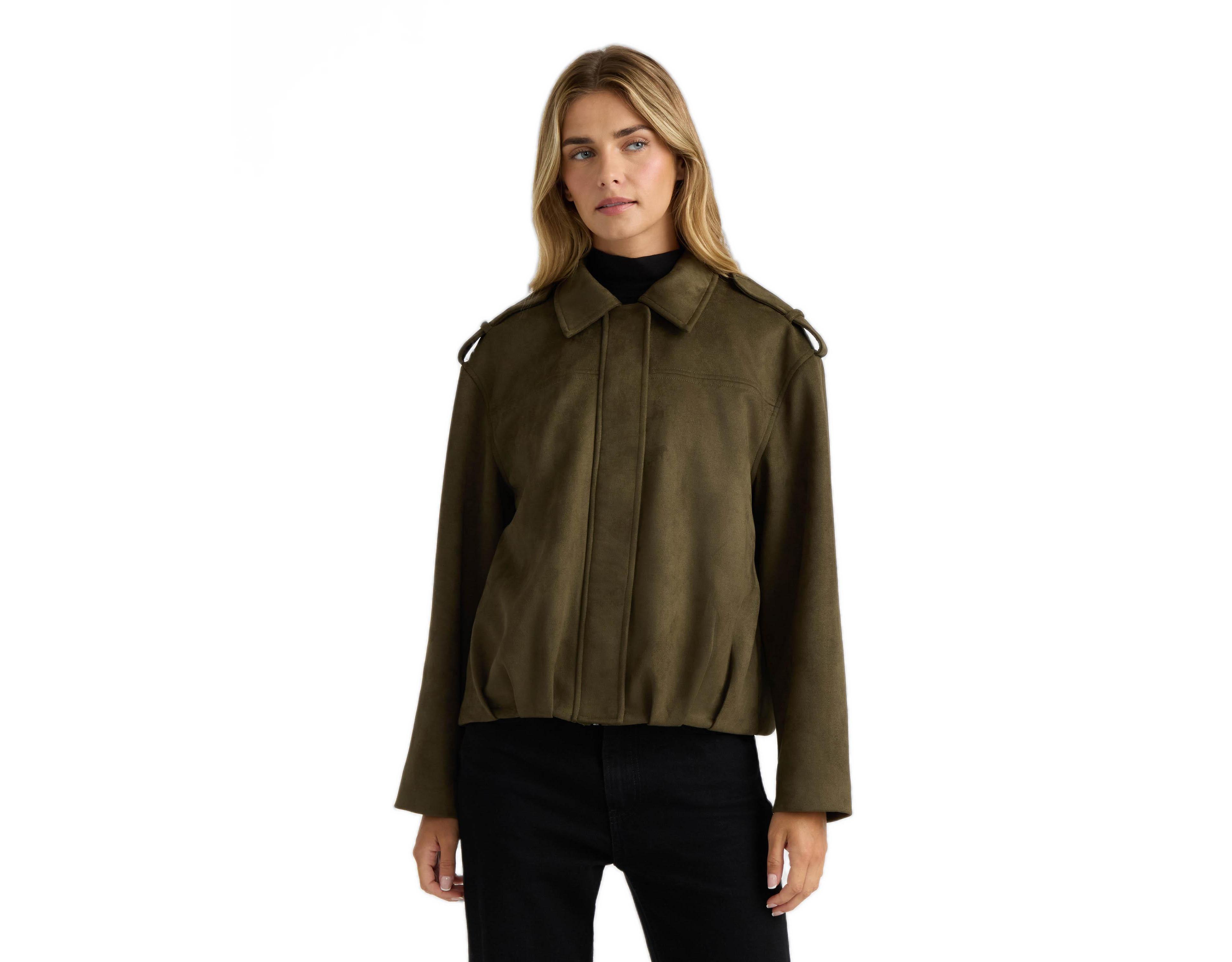 Nvlt Women's Faux-Suede Pleated Shirt-Collar Bomber Jacket