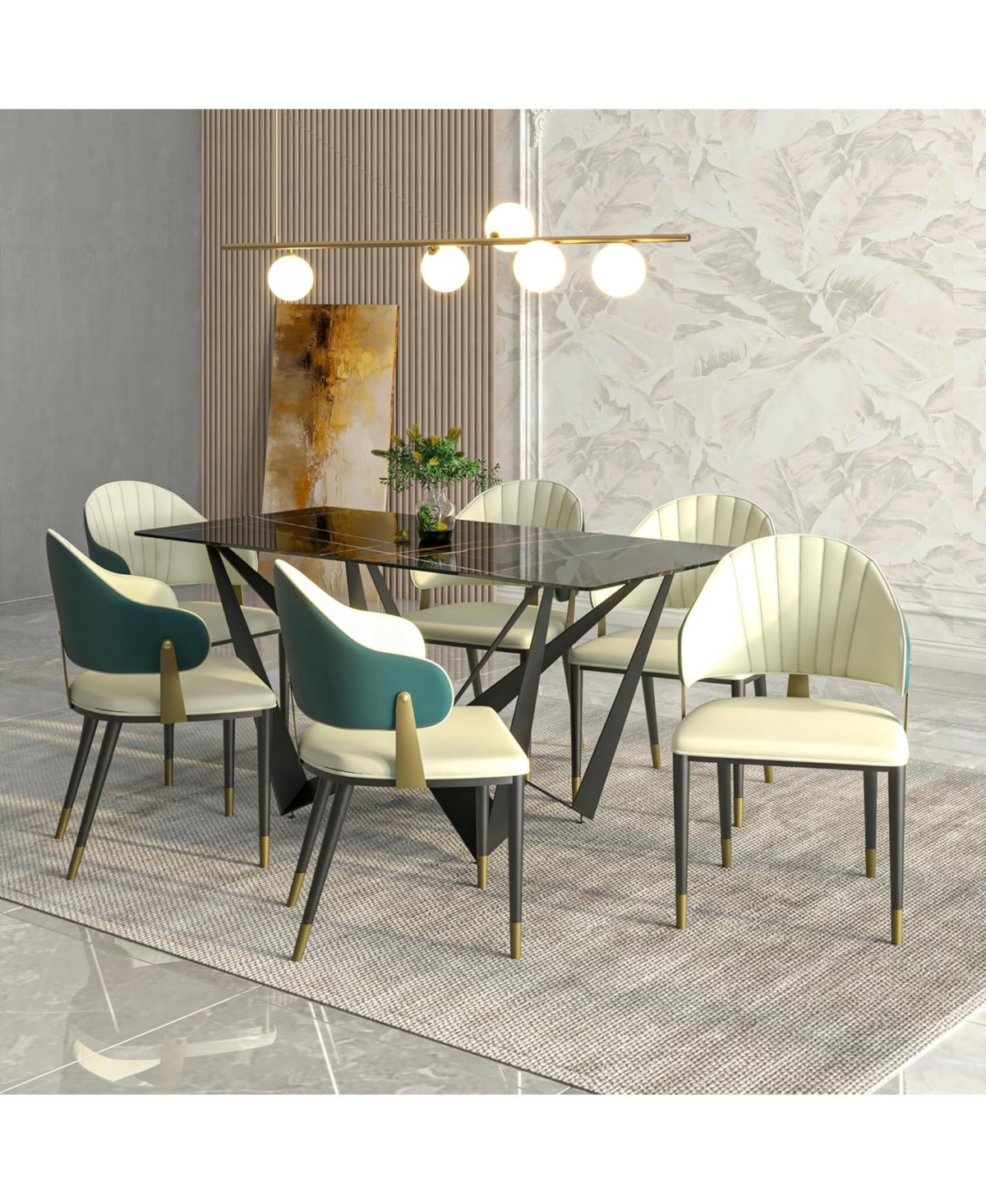 LeisureMod Aria Modern Dining Chair with Metal Legs Armless Upholstered Leather Accent Chair, Contemporary Side Chair for Dining and Kitchen