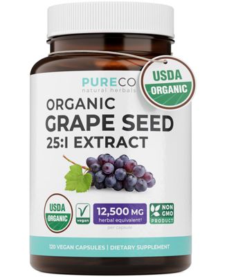 Grape Seed Extract Capsules, 25:1 Grape Seed Extract, 12,500 Milligram Herbal Equivalent, 120 Capsules