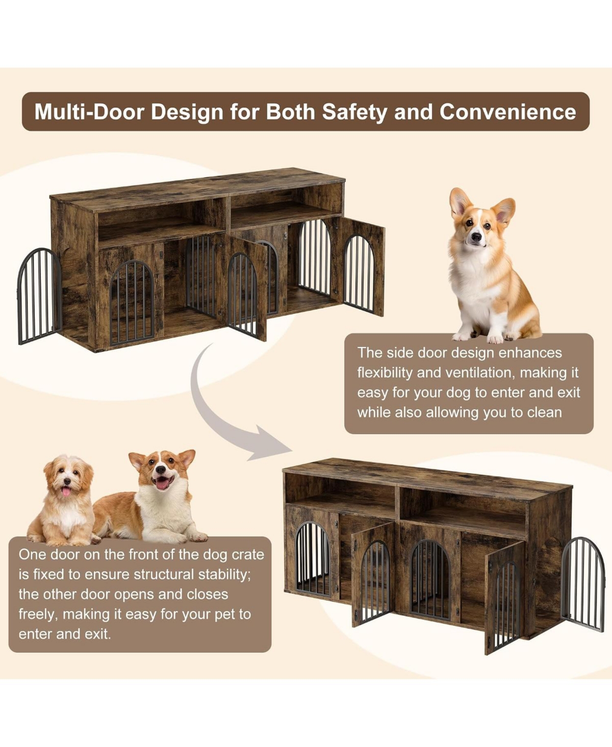 gaomon 78.7" Double Dog Crate Furniture, Dog Kennel with Storage | Wooden Dog Crate Tv Stand, Large Dog Kennel Furniture for 2 Medium/Large Dogs