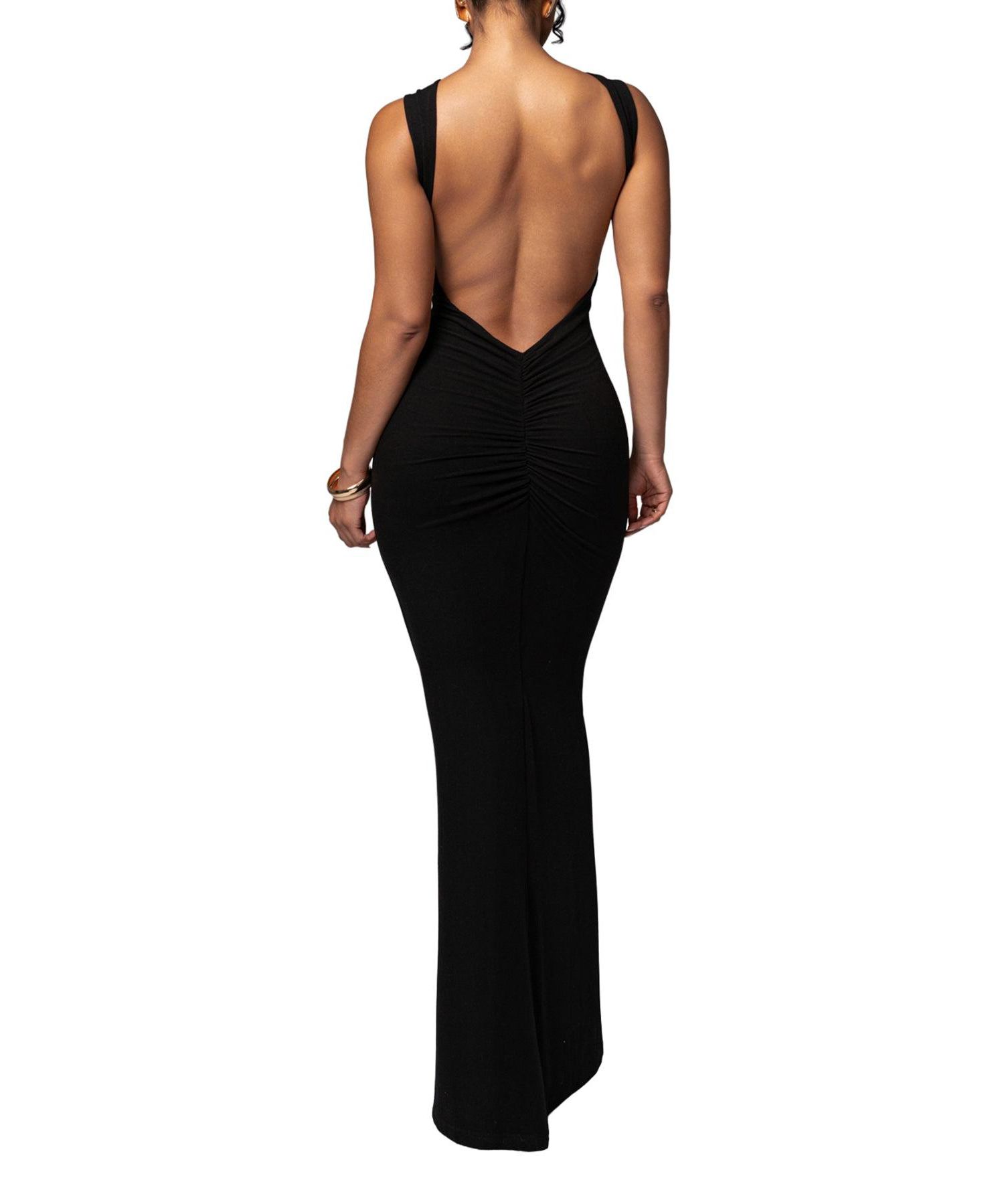 Women's Front and Center Open Back Ruched Maxi Dress