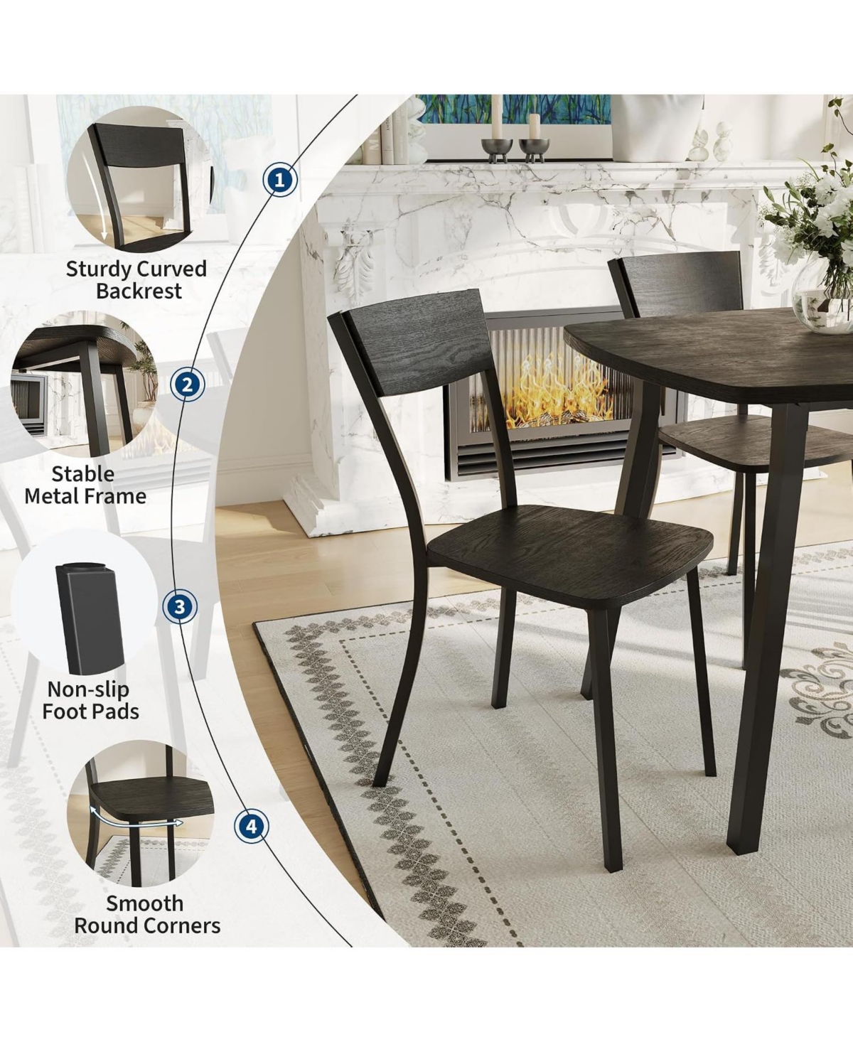 gaomon Dining Table Set for 4 with Trapezoid Back Chairs, 5 Piece 43 Inch Kitchen Table and Chairs Set of 4, Space Saving Square Dining Room Table Set