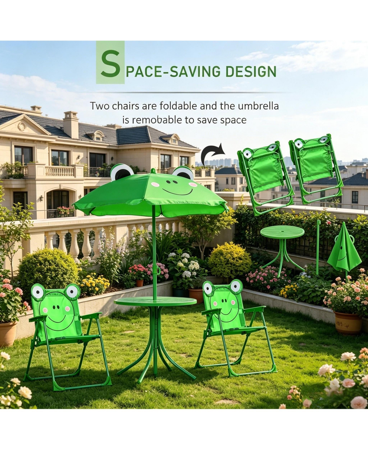 Mountaintop Kids Table and Chair Set, Outdoor Folding Garden Furniture, Picnic Table for Patio Backyard