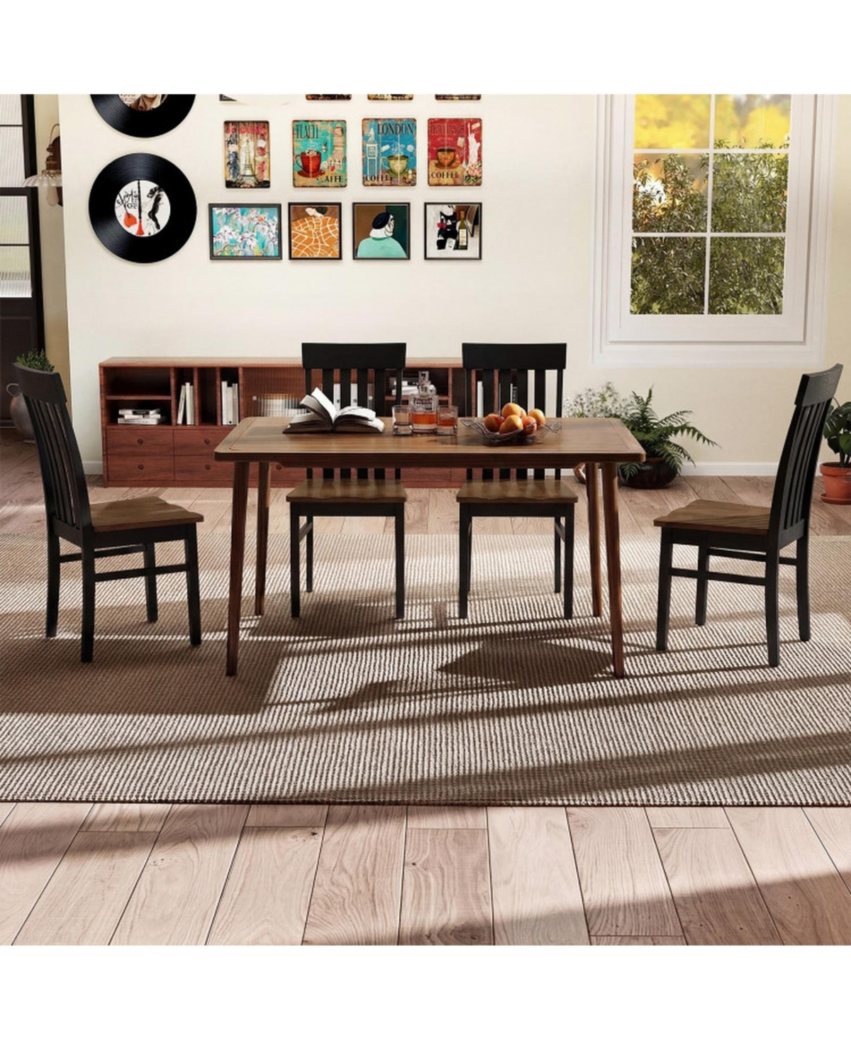 Gouun Set of 2 Armless Dining Chairs with Slatted High Backrests and Bentwood Frame