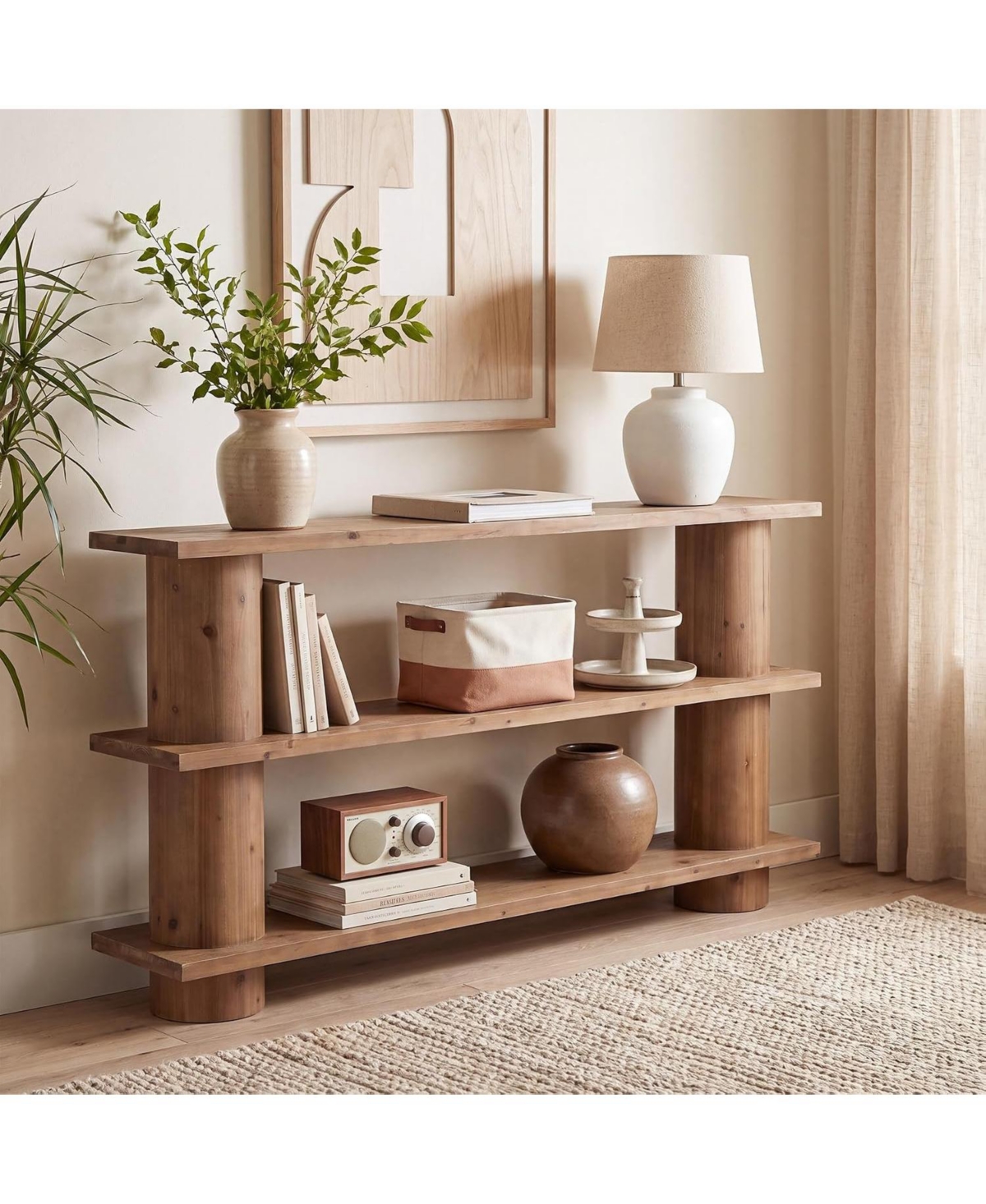 Tribesigns Solid Wood Console Table, 3-Tier Farmhouse Hallway Table