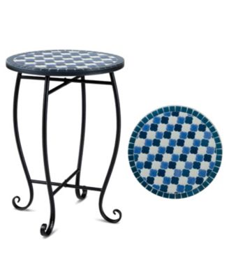 14 in Round Mosaic Accent Table with Scrolled Metal Base, Holds 35 lbs