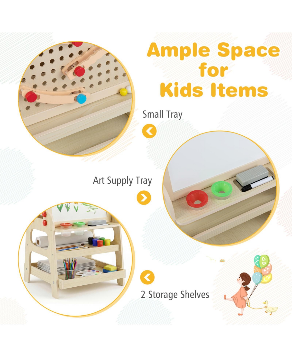 Gymax 2-in-1 Easel for Kids Wooden Art Easel with Magnetic board and Marble Run Game