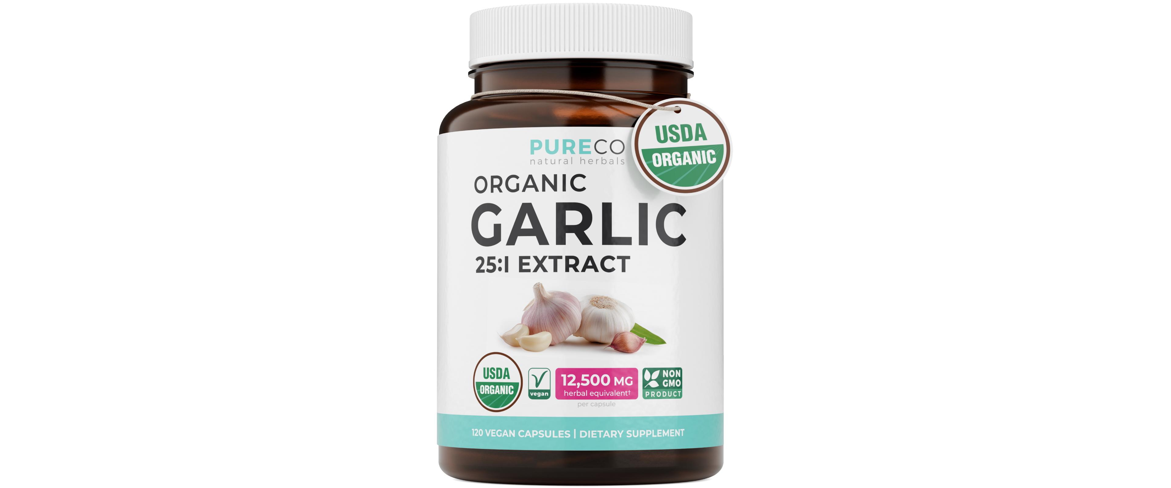 Pure Co Garlic Extract Capsules, 25:1 Garlic Extract, 12,500 Milligram Herbal Equivalent, 120 Capsules