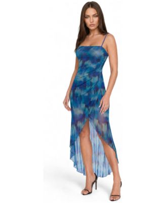 Women's Square Neck Hi-Low Mesh Maxi Dress