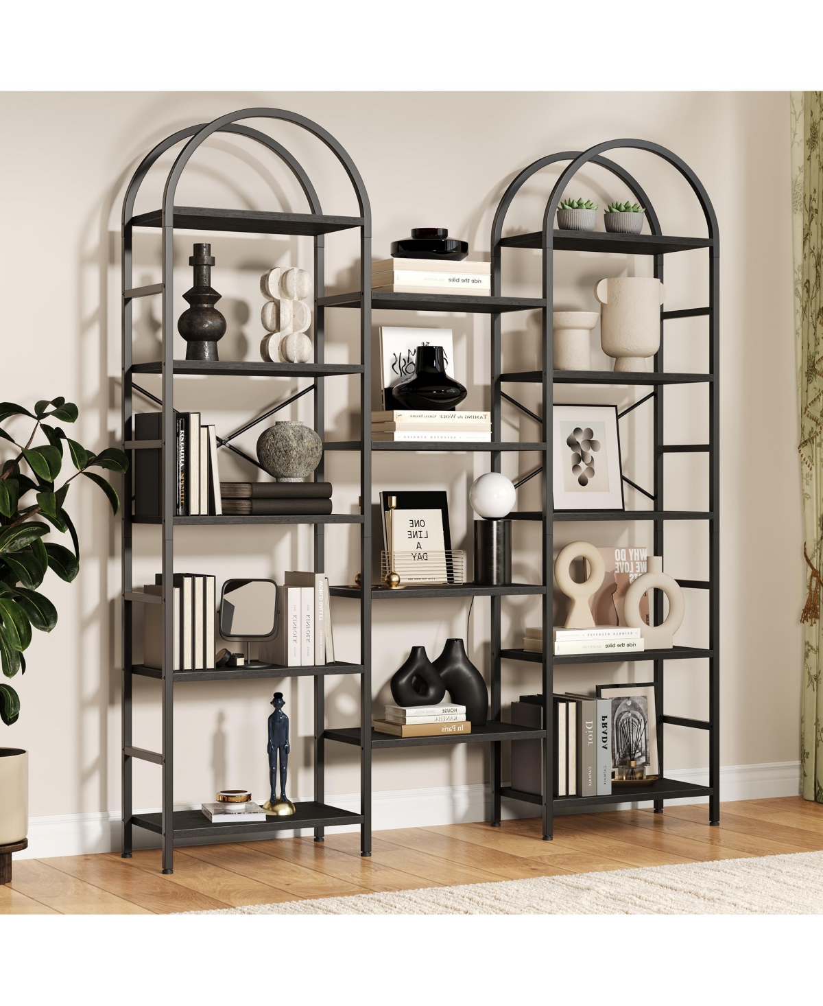homfan 63-Inch 5-Tier Industrial Storage Rack with Triple Arched Frames, Modifiable Shelving, Cross Support Brackets, Anti-Tilt Hardware - Black