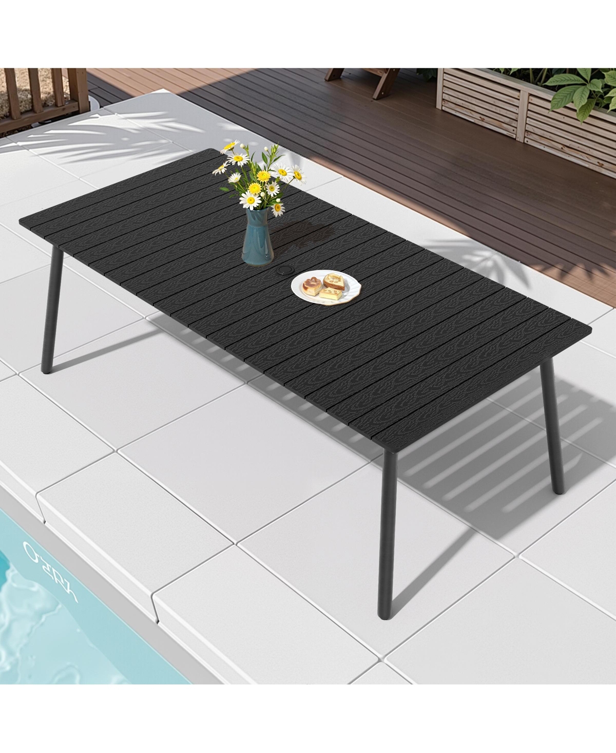Pellebant Outdoor Rectangle Aluminum Dining Table with Umbrella Hole