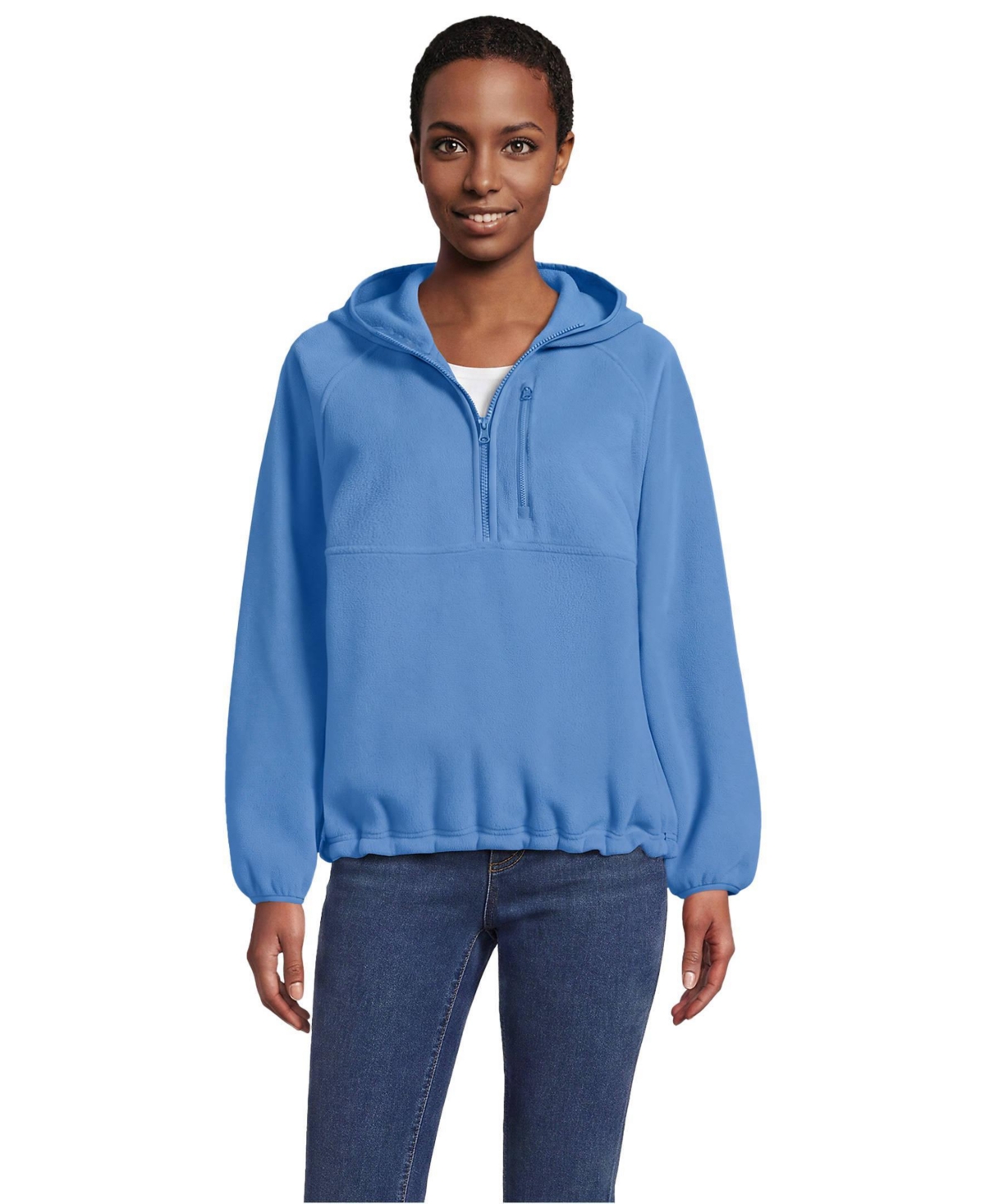 Lands' End Women's Anyweather RainDefense Hooded Half Zip Fleece Pullover - Muted cobalt blue