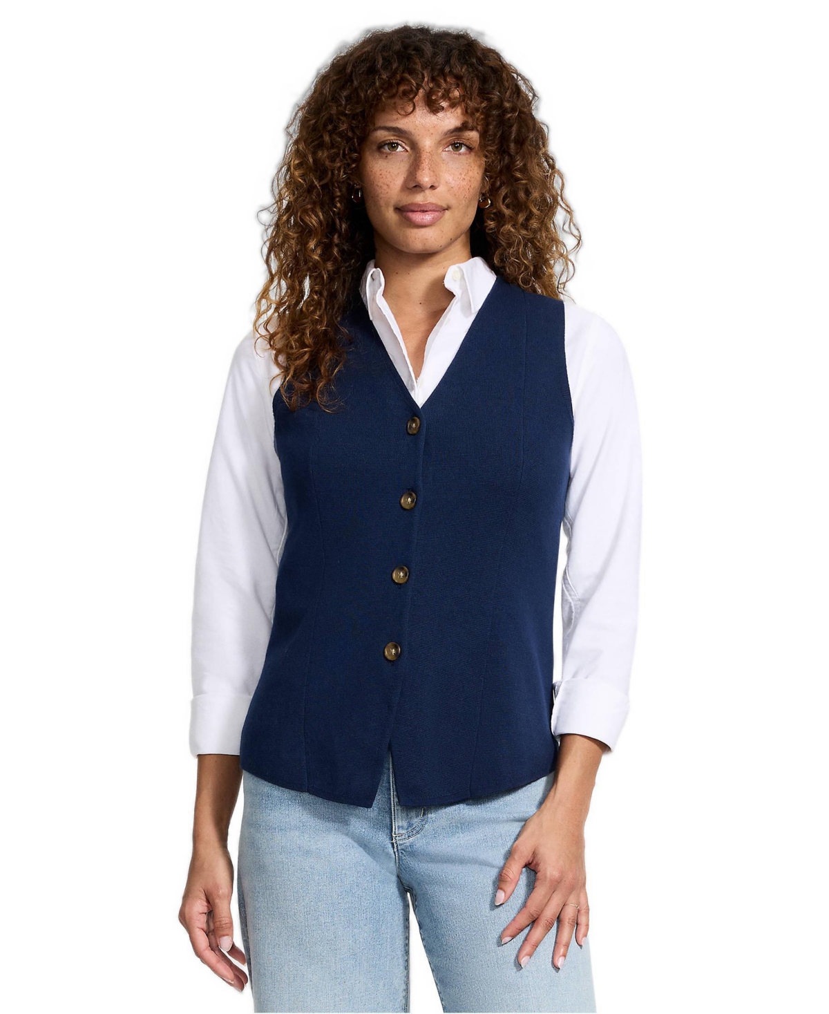 Lands' End Women's Cotton Milano V-neck Vest Sweater