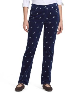 Women's Fine Wale Embroidery Corduroy High Rise Straight Leg Pants