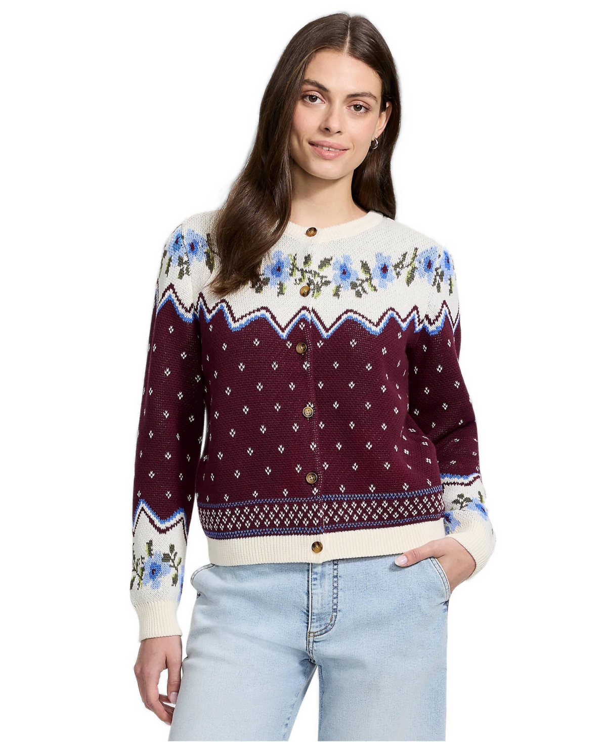 Lands' End Women's Drifter Jacquard Cardigan Sweater