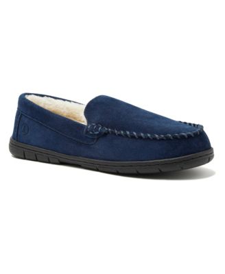 Men's Wide Width Suede Fuzzy-Lined Moccasin Slippers