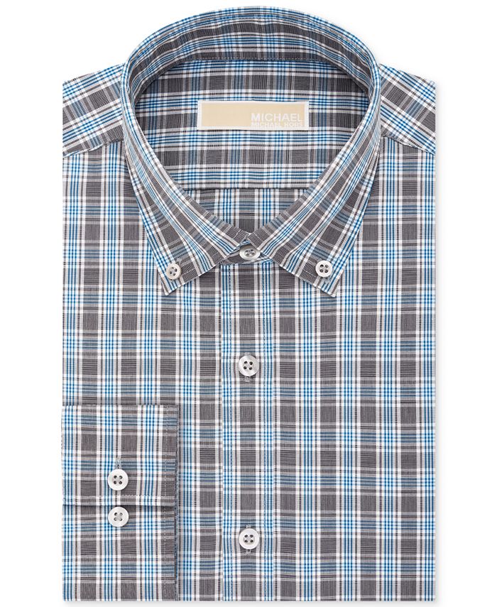 Michael Kors Men's Classic-Fit Non-Iron Gray Check Dress Shirt ...