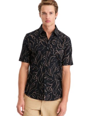 Men's Floral-Print Short-Sleeve Point Collar Shirt