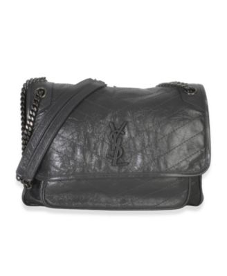 Grey Crinkled Calfskin Matelasse Large Niki Chain Satchel