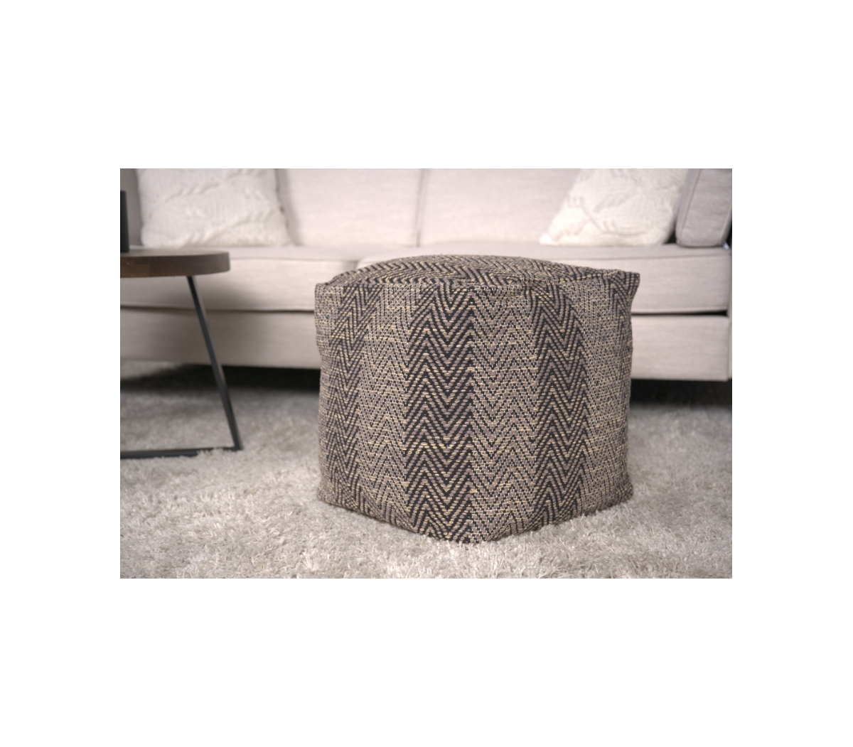 Flynama Handcrafted Chevron Cotton Ottoman Pouf, Zigzag Pattern Decorative Floor Footrest
