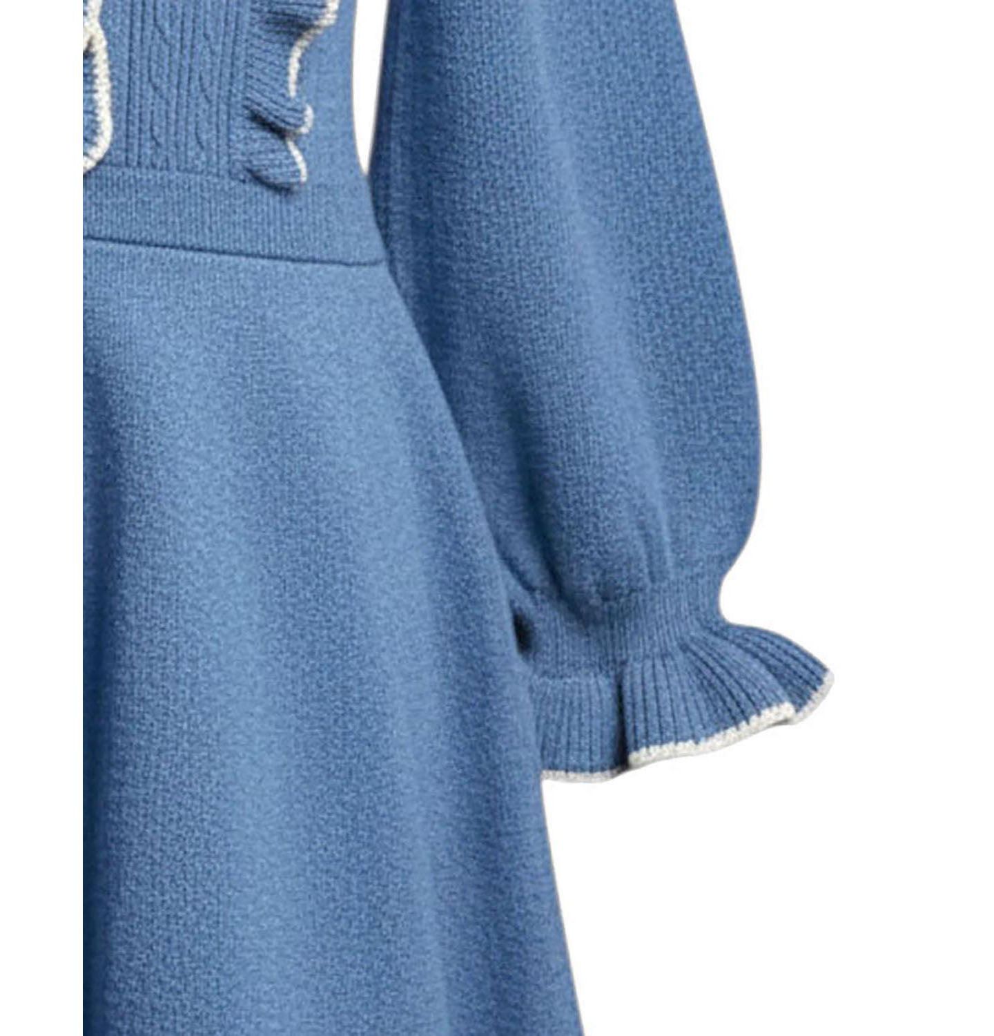 Платье Hope & Henry Ruffle Bodice Sweater Dress для девочек, цвет: Средний синий меланжевый — фото 3