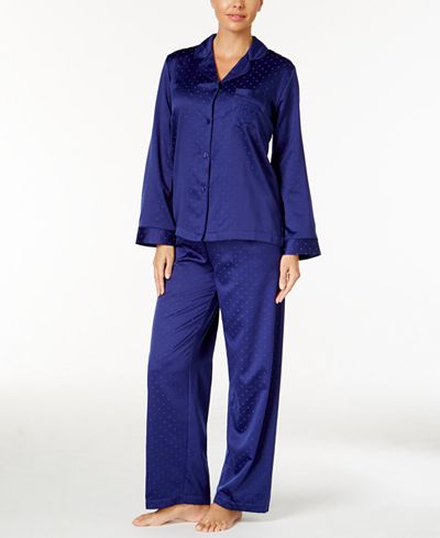 Miss Elaine Jacquard Dot Brushed-Back Satin Pajama Set