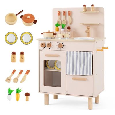 Wooden Kitchen Playset with Clicking Rotary Knobs, Ages 3+