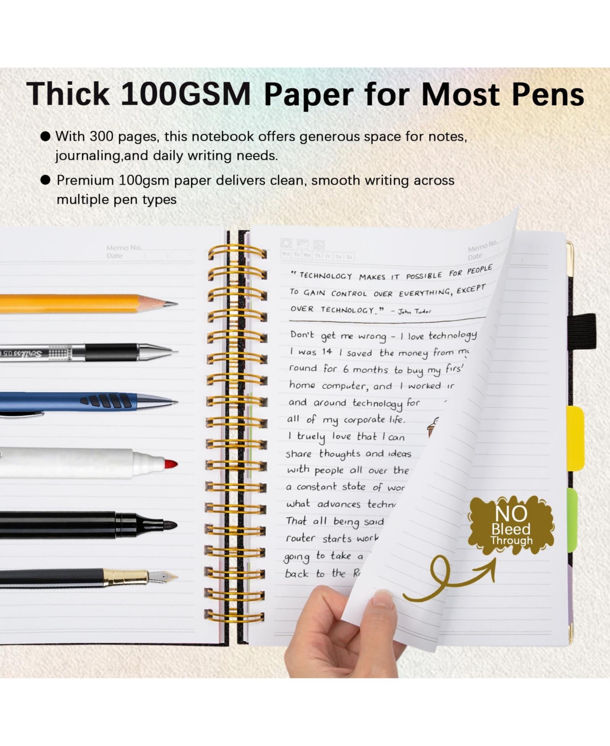 Danrong Hardcover Spiral Notebook 5 Subject Dividers Tabs College Ruled Journal With Pen Holder