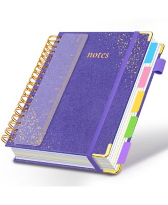 Hardcover Spiral Notebook 5 Subject Dividers Tabs College Ruled Journal With Pen Holder
