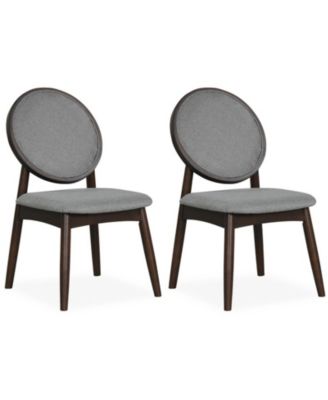 Set of 2 Linen Upholstered Kitchen Side Chairs with Padded Seat