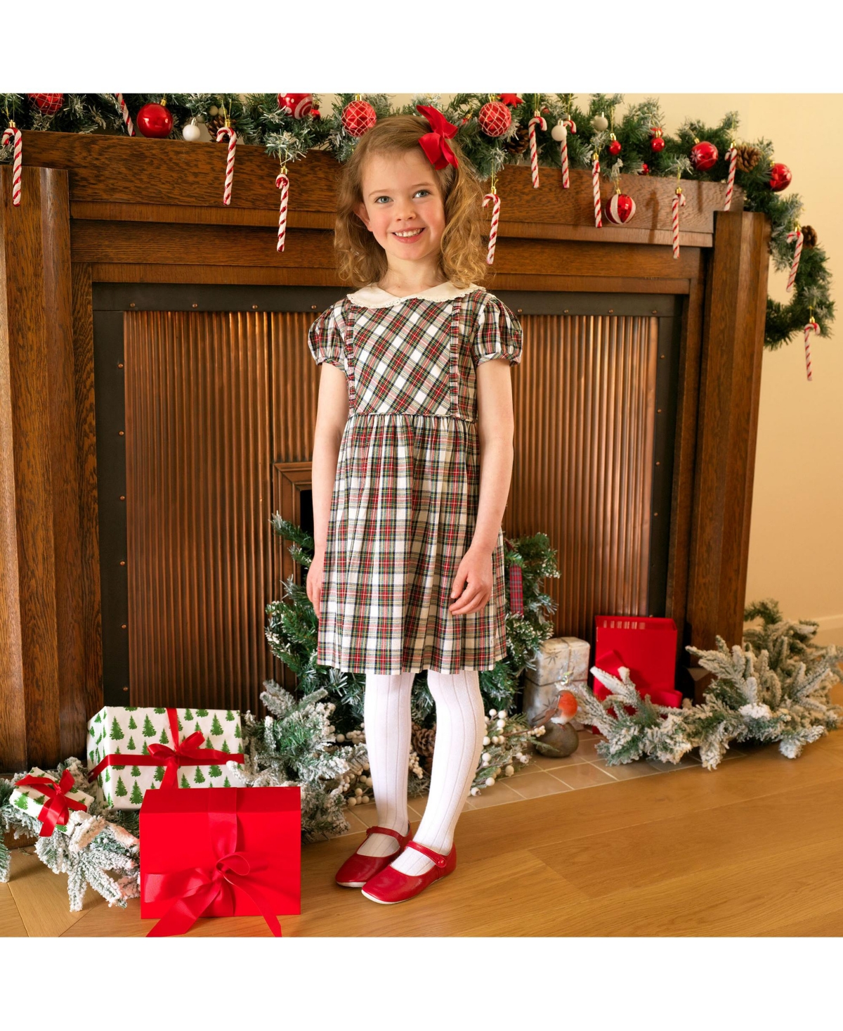 Rachel Riley Girls' 2-10 Ivory Tartan Frill Front Dress