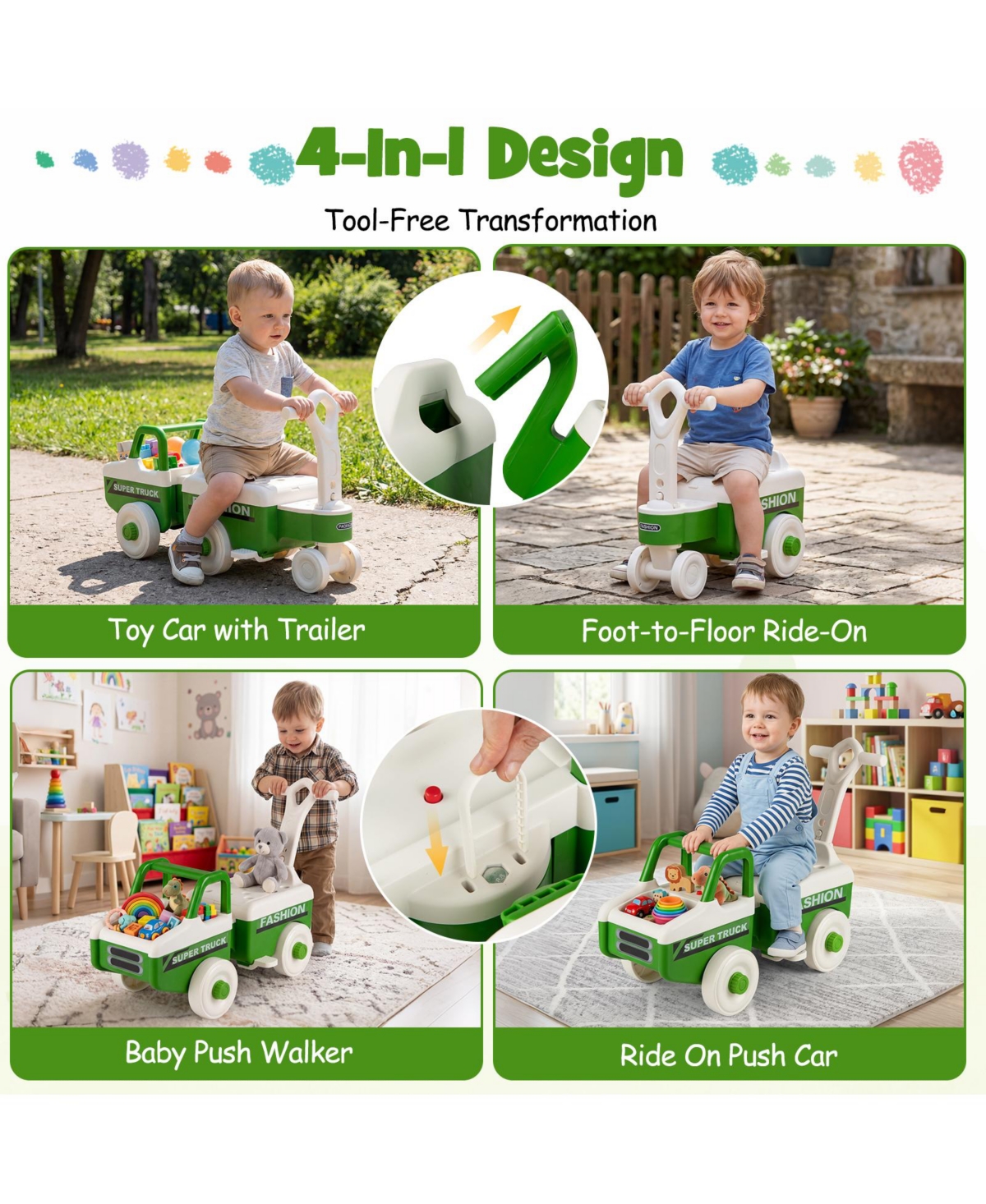 Costway 4-in-1 Ride-On Push Car with Music and Under-Seat Storage, 45 lbs, Ages 18 Months-5 Years