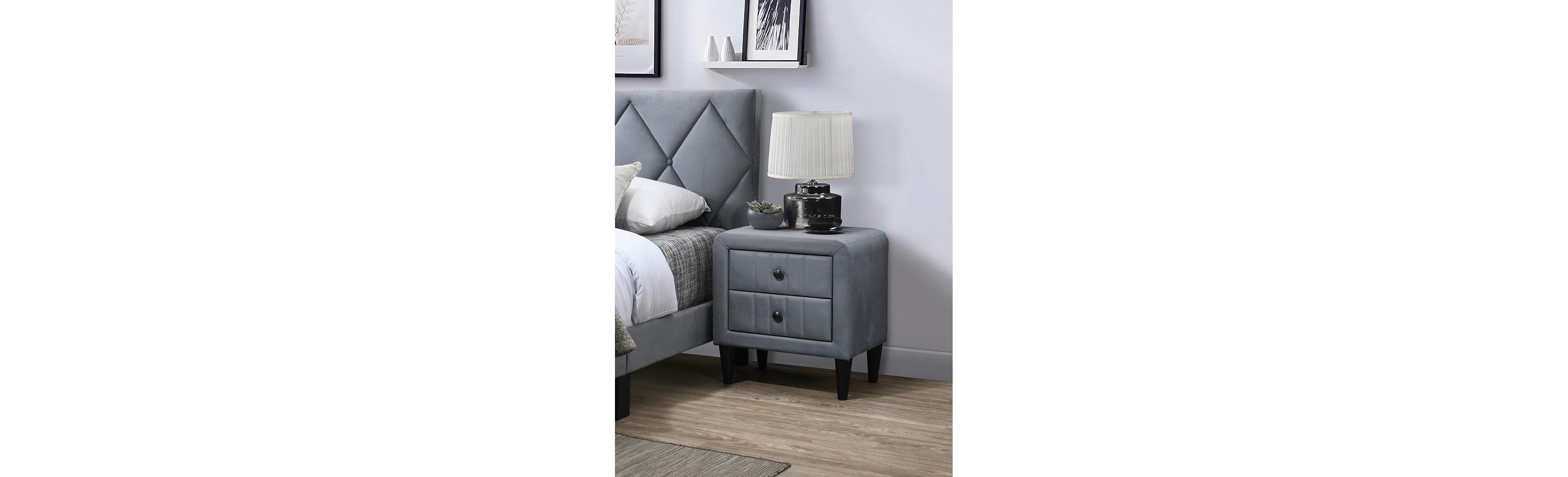 Flynama Velvet 2-Drawer Nightstand with Tempered Legs