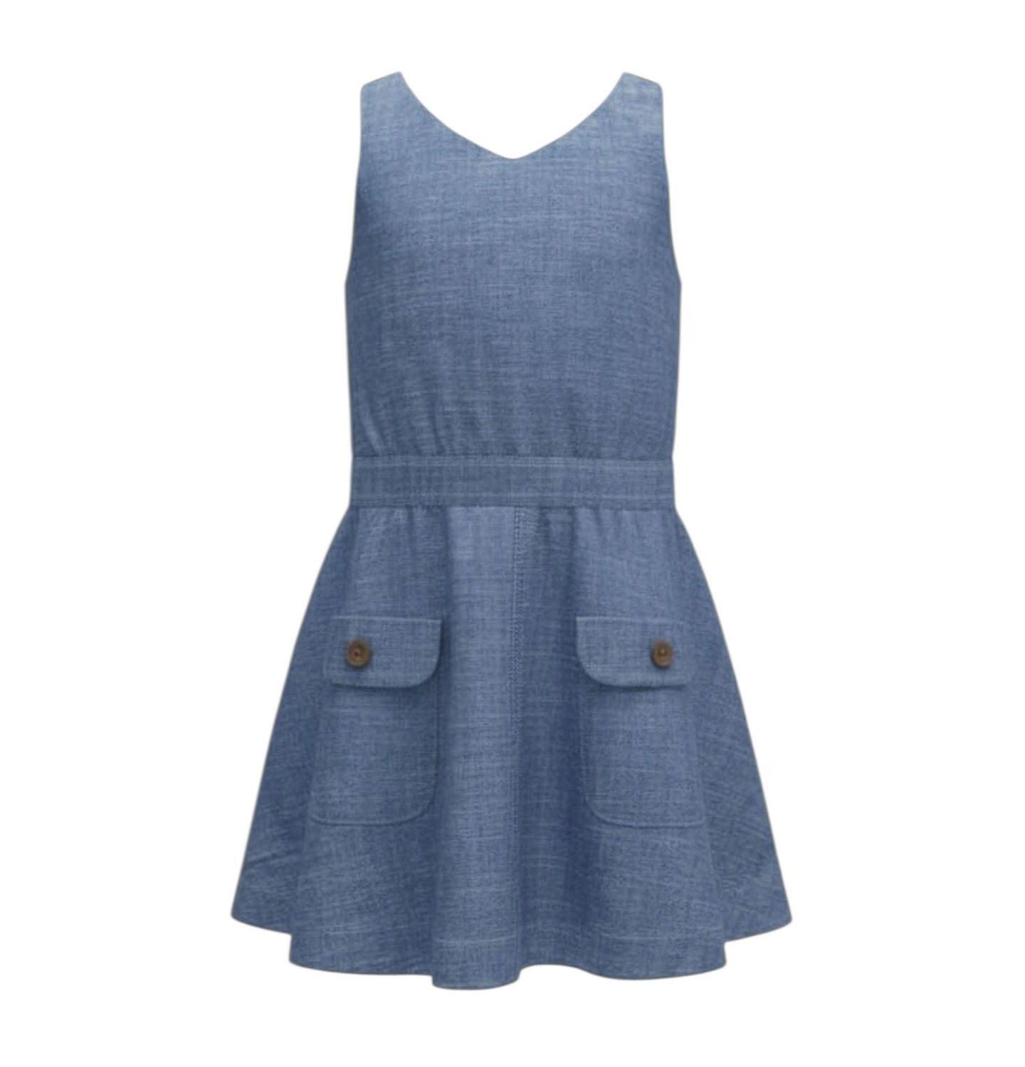Платья Hope & Henry Organic V-Neck Chambray Jumper для девочек, цвет: Шамбре — фото 1