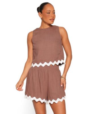 Women's Gale Sleeveless Scallop-Edge High-Waist Top and Shorts, 2-Piece Set